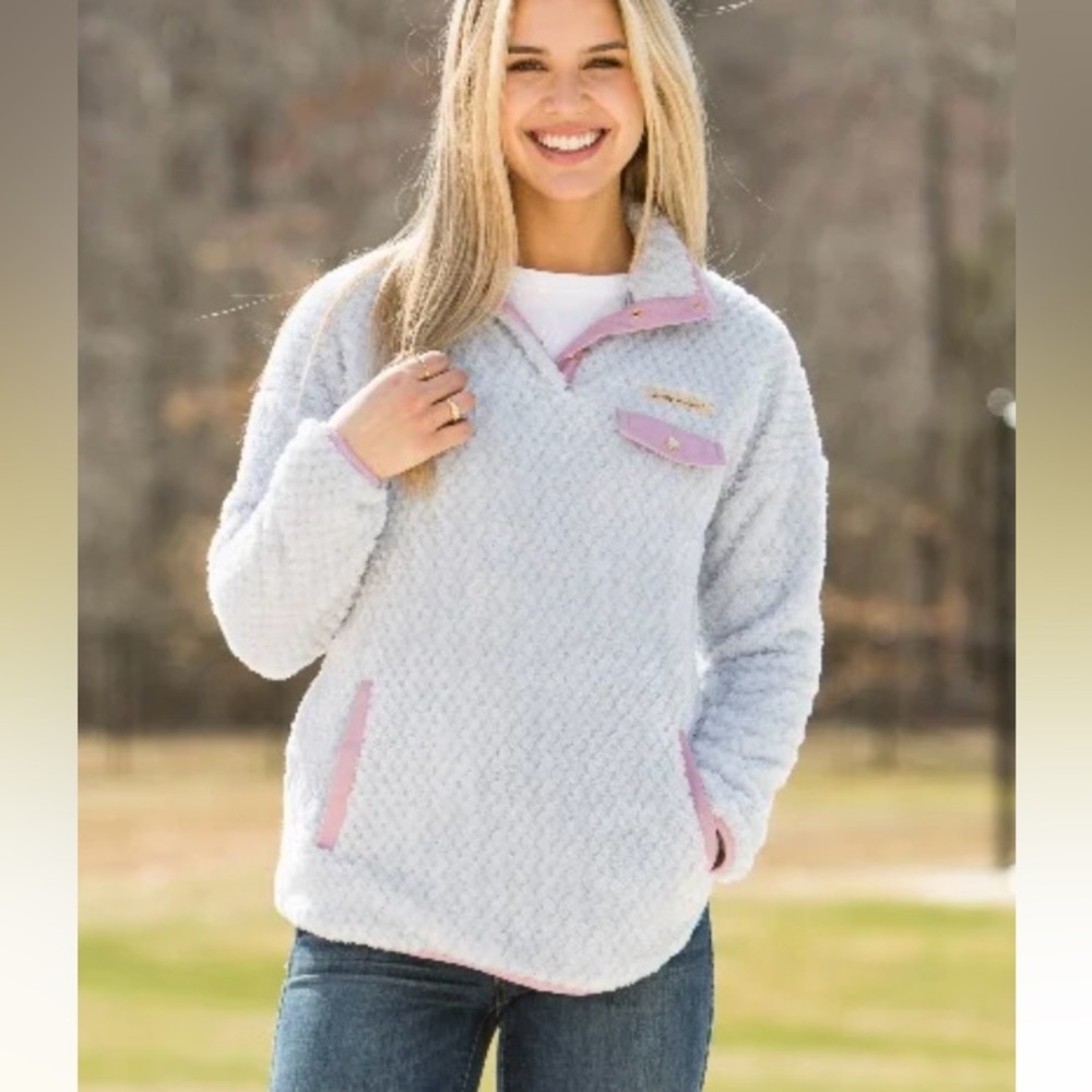 Simply Southern Light Blue and Pink Textured Pullover Size L